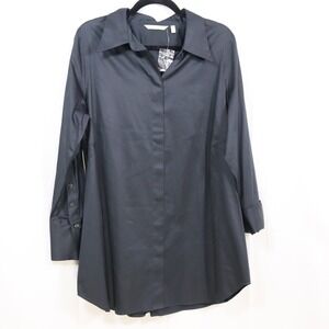 Soft Surroundings Button Up‎ Shirt XL Black Womens Cotton Stretch Tunic Blouse